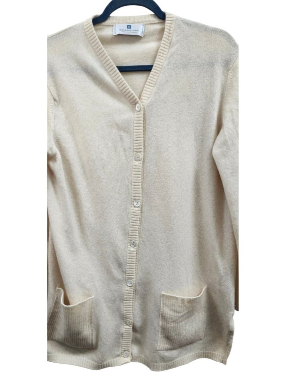 Vintage Ballantyne Scotland 100% Pure Cashmere Cream Long Cardigan Sweater M - Picture 5 of 12